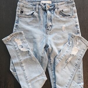 KanCan Light Blue Skinny Jeans with Distressed Rips and High Waist